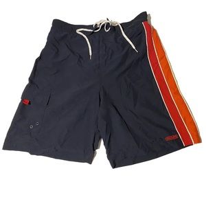 Chaps size XL men’s swim shorts blue red striped logo mesh trunks